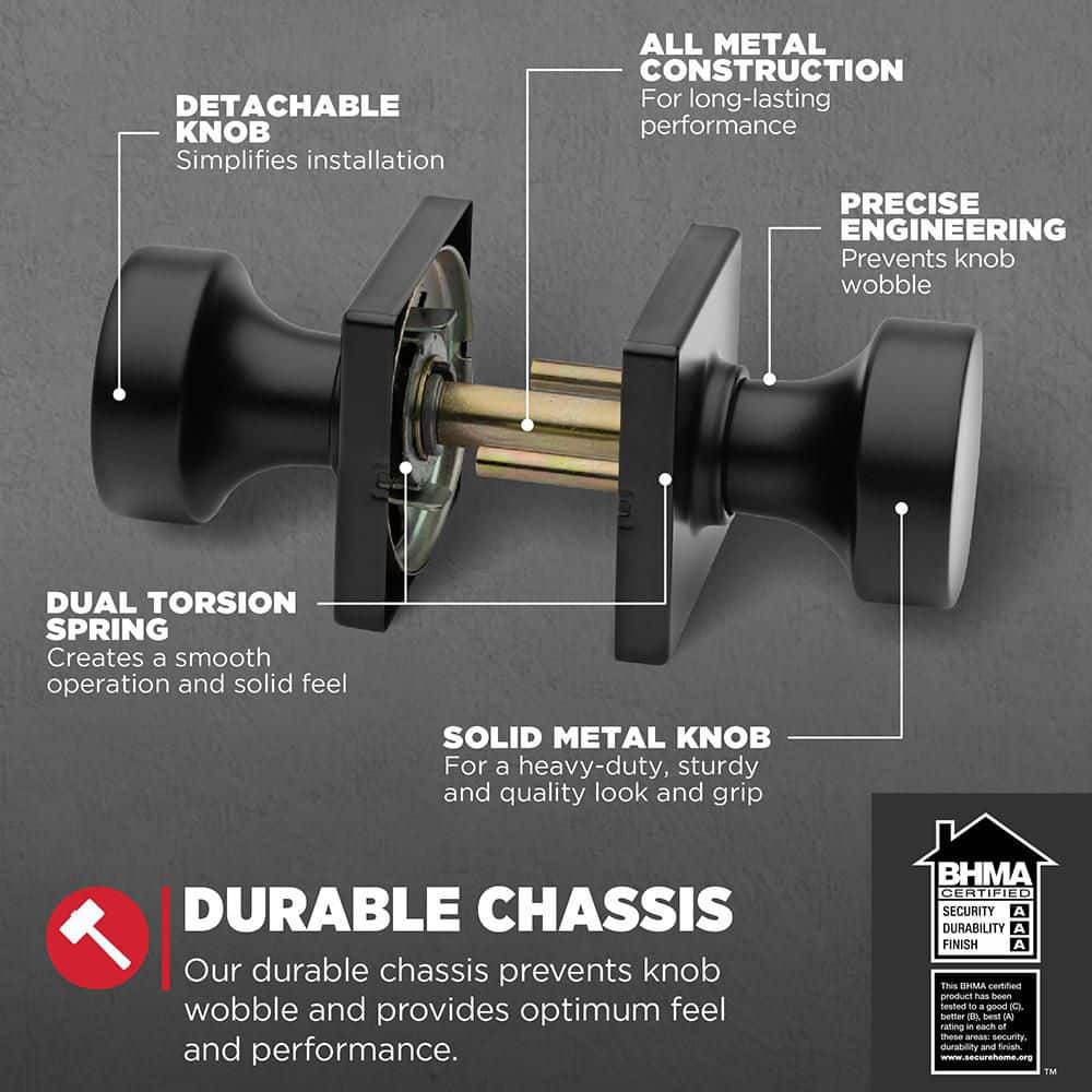 Matte Black Metal Flat Ball Passage Door Knob