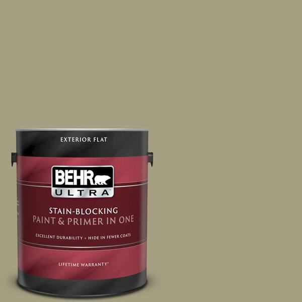 BEHR ULTRA 1 gal. #UL200-18 Cricket Flat Exterior Paint and Primer in One