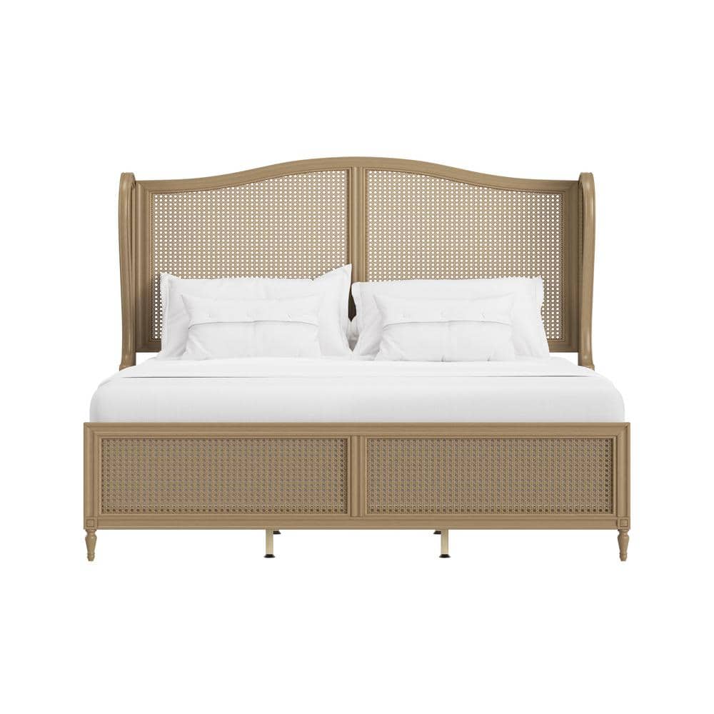 Antique White King Sausalito Bed with Cane Wingback Design