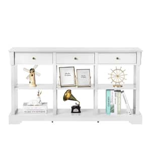 58.2in. White Rectangle MDF Console Table with 3 Drawers