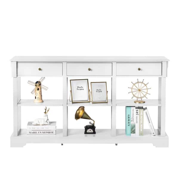 Karl home 58.2in. White Rectangle MDF Console Table with 3 Drawers