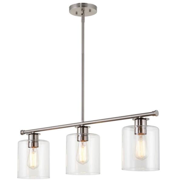 Kira Home Sloane 60-Watt 3-Light Brushed Nickel Modern Island Light Pendant Light with Clear Shade, No Bulb Included