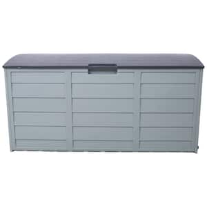 75 Gal. Plastic Deck Box, Outdoor All Weather UV Pool Deck Box Patio Storage Shed Bin with Wheels and Side handles