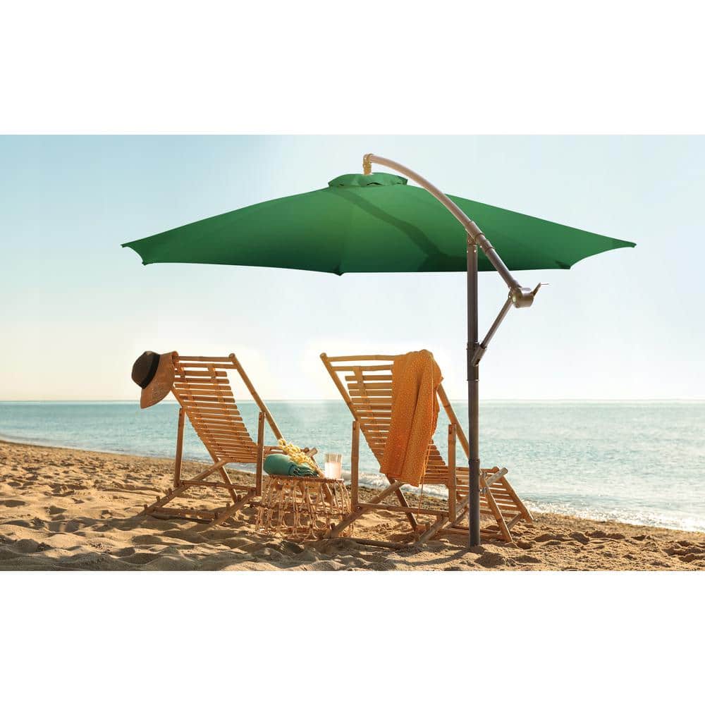 10ft Dark Green Cantilever Patio Umbrella with Steel Pole and Polyester Canopy