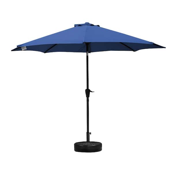 9 ft. Aluminum Market Crank and Tilt Patio Umbrella in Blue with Base