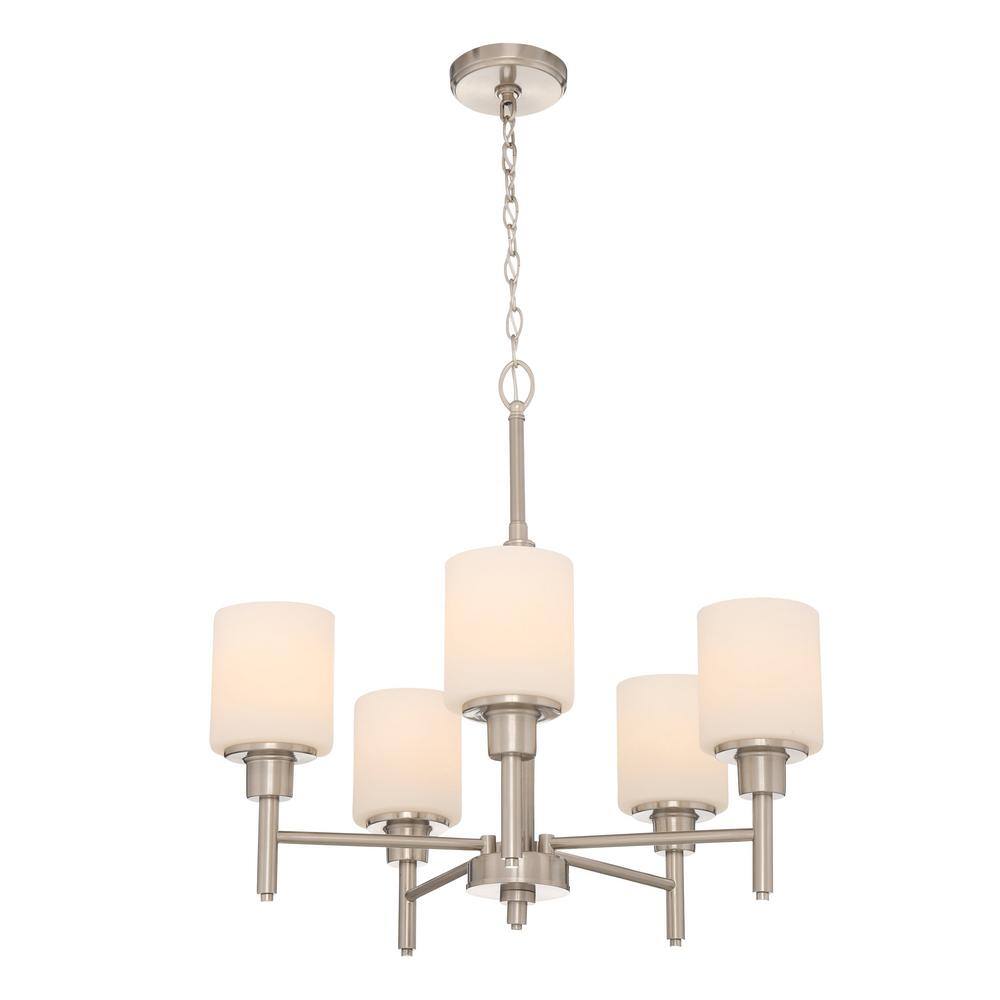 Aubrey Mini 5-Light Chandelier with Frosted Glass, Satin Nickel