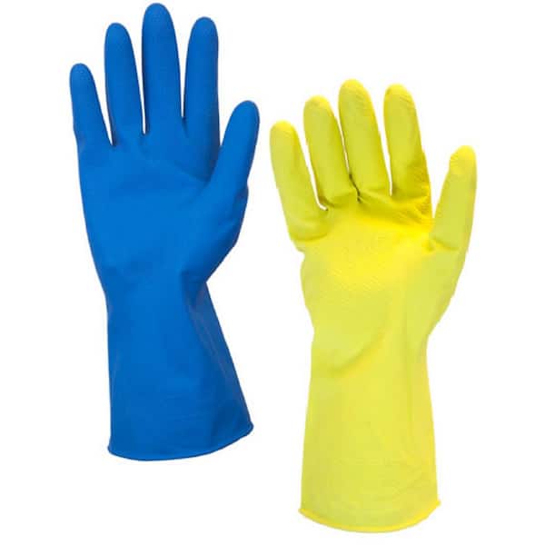 HDX Yellow and Blue LXL Latex Reusable Gloves (2-Pairs)