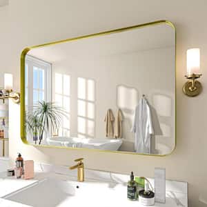 48 in. W x 32 in. H Rectangular Aluminum Framed Wall Bathroom Vanity Mirror in Gold