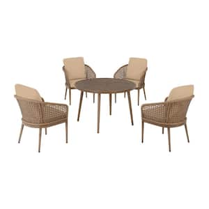 Coral Vista 5-Piece Brown Wicker and Steel Outdoor Patio Dining Set with Sunbrella Beige Tan Cushions