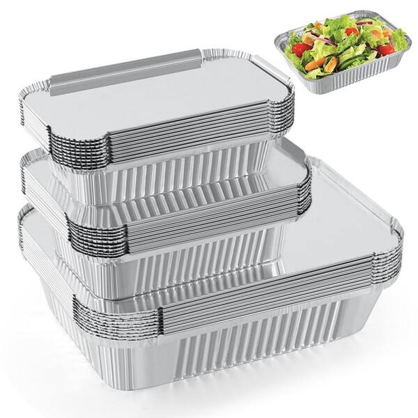 30-Pack Disposable Aluminum Pans with Lids for Take-Out, Baking, Cooking, Storage, Freezing, Leftovers, Square Combo Set