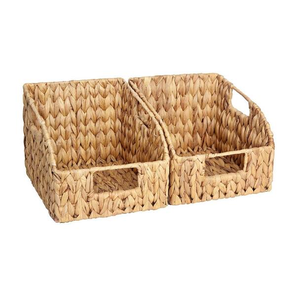 Yellow Natural Water Hyacinth Bread Basket and Tray, Handwoven Organizer Baskets for Pantry Shelves (2-Piece Set)