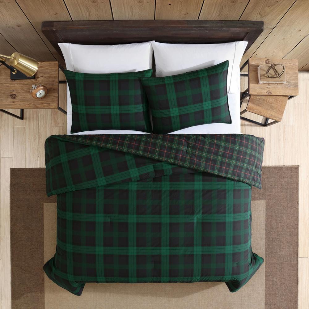 Navy and Green Cotton Twin Reversible Comforter Set