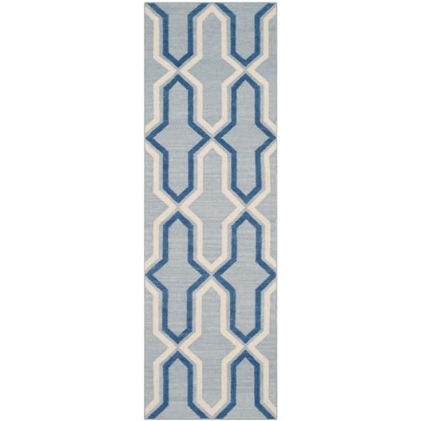 SAFAVIEH Dhurries Light Blue/Dark Blue 3 ft. x 8 ft. Geometric Runner Rug