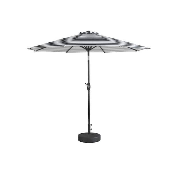 WESTIN OUTDOOR Harris 9 ft. Market Patio Umbrella in Gray and White with Black Round Hard Plastic Base