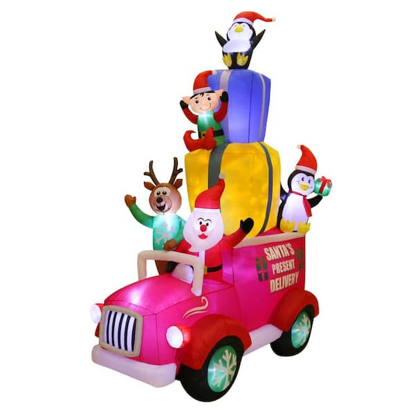 Unbranded 12 ft. Pre-Lit LED Santa's Truck with Swirling Lights Christmas Inflatable