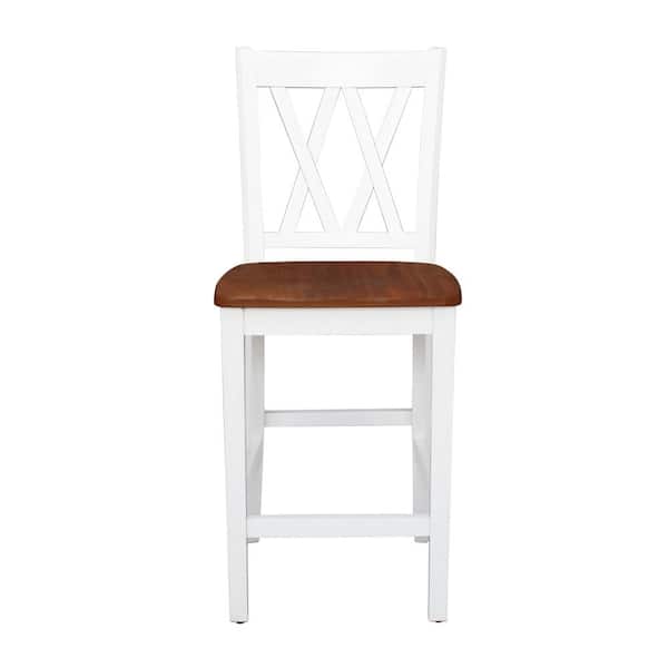 Aoibox Farmhouse 4-Piece Counter Height Cherry plus White and Acacia Veneer Top Kitchen Dining Chairs Set