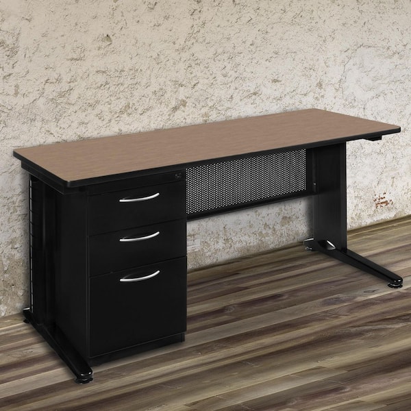 Fusion 72 in x 24 in Noble Oak Teachers Desk with Single Pedestal Drawer Unit