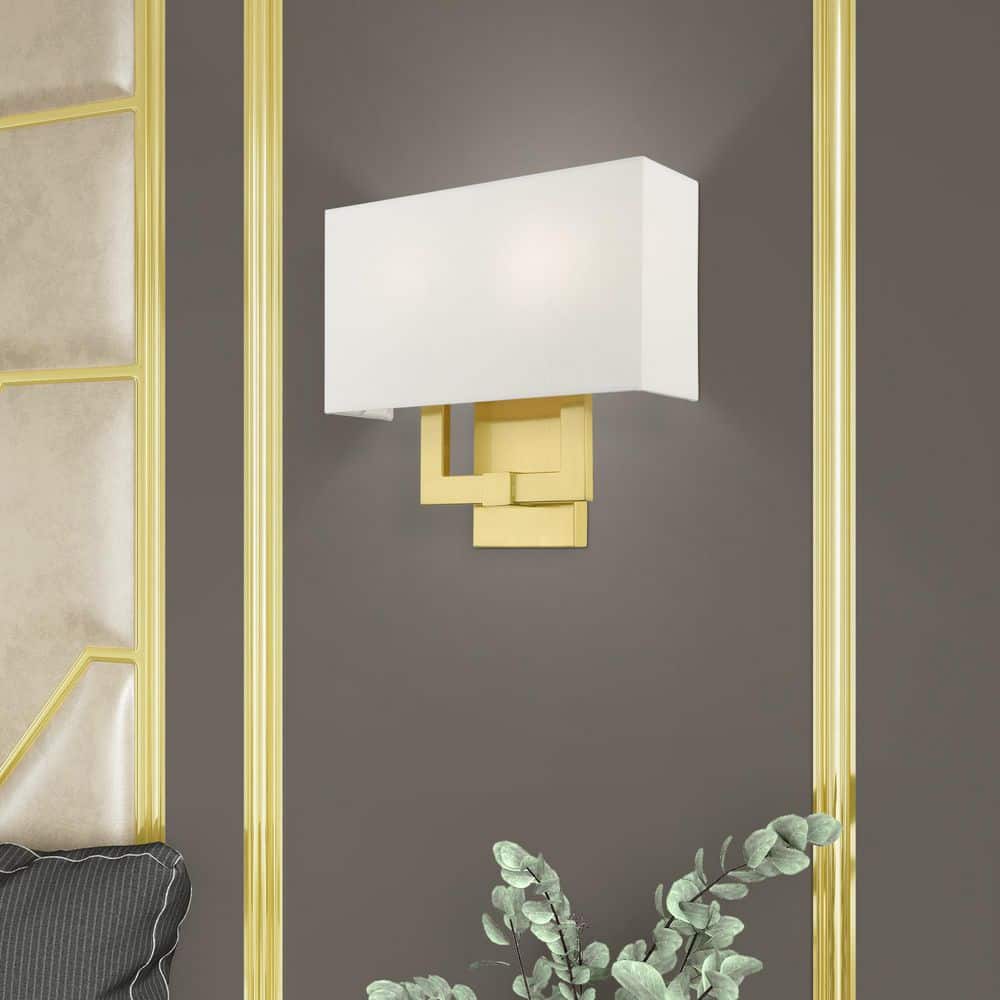 Hollborn Satin Brass 2-Light ADA Compliant Wall Sconce with Off-White Shade