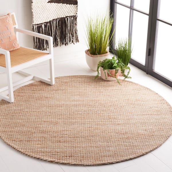 Natural Fiber 4 ft. x 4 ft. Round Natural/Beige Solid Woven Area Rug