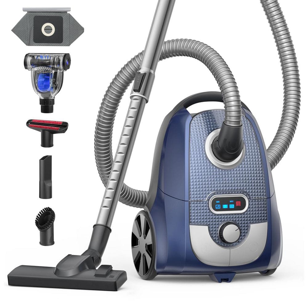 1600W Bagged Corded Canister Vacuum w 35KPA Suction, 4QT Dust Bag, H13 HEPA Filter for Carpets Floors Pet Hair, Blue price history on PriceWatchPro