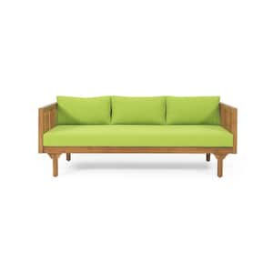 Teak Wood 3-Seater Outdoor Day Bed with Avocado Green Cushions
