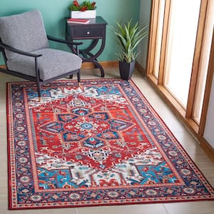 Tuscon Red/Blue 4 ft. x 4 ft. Machine Washable Floral Square Area Rug