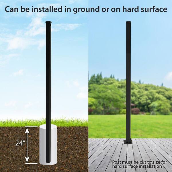 FORGERIGHT 96 in. x 6 ft. Osprey Black Aluminum Line Post with Flat Cap
