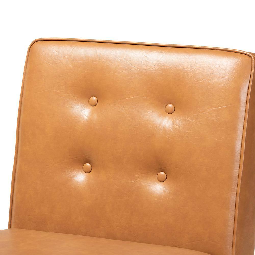 Arvid Walnut Brown Wood & Tan Faux Leather Mid-Century Side Chair