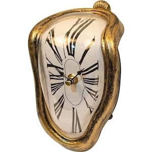 Melting Clock, Alice in Wonderland Decor Funky Surreal Desk Shelf Desk, Roman Antique Gold