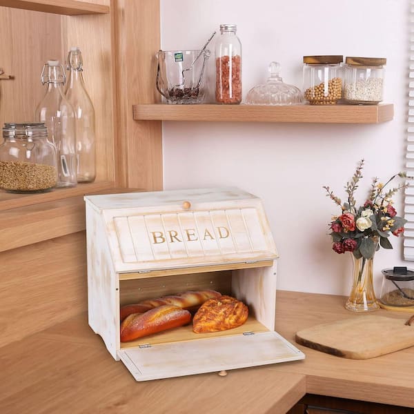 Lynzavix 1-Piece Vintage Double Layer Large Bread Box Set for