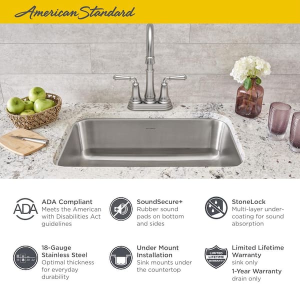 American Standard Portsmouth Undermount Stainless Steel 23 In Ada Single Bowl Kitchen Sink 18sb6231800s 075 The Home Depot