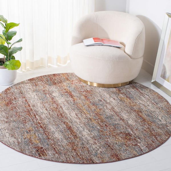 Valencia 6 ft. x 6 ft. Beige/Rust Distressed Marble Round Area Rug