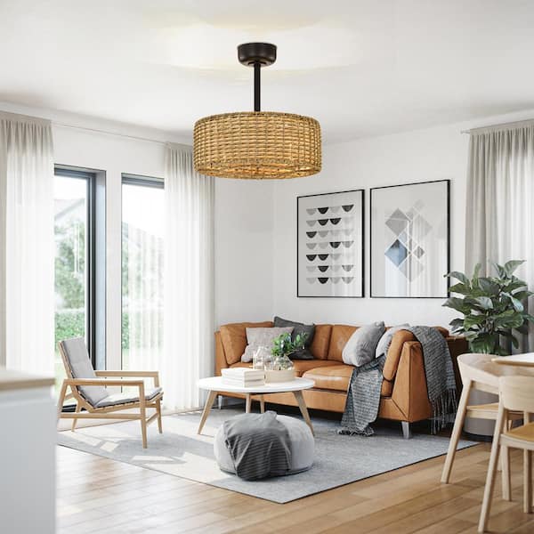 Heritage 19 in. 4-Light Farmhouse Remote Control Reversible Black Indoor Rattan Ceiling Fan With Lighting Kits