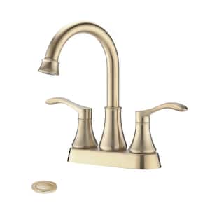Spout 4 in. Centerset Double Handle High Arc Bathroom Faucet with Drain in Brushed Gold