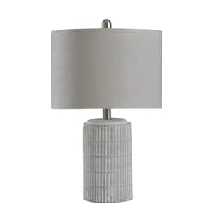 21 in. Distressed Gray/White Table Lamp with Light Gray and Beige Hardback Fabric Shade