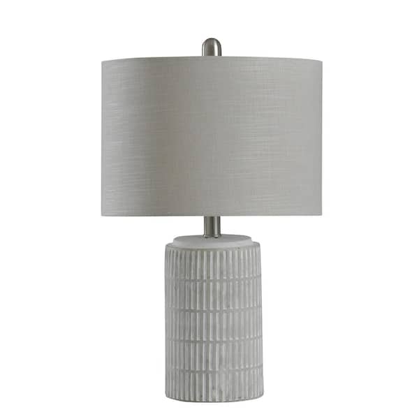 StyleCraft 21 in. Distressed Gray/White Table Lamp with Light Gray and Beige Hardback Fabric Shade
