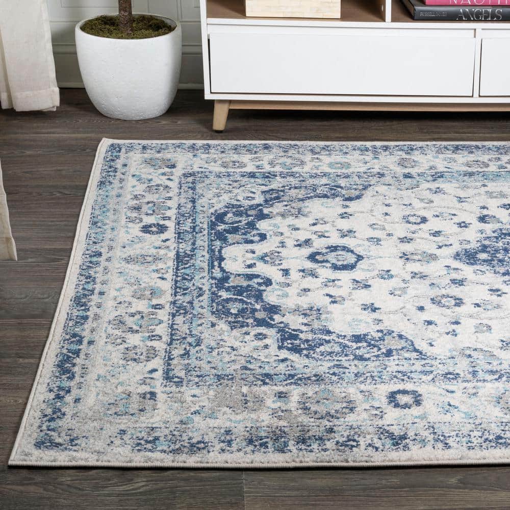 French Country Blues 8' x 10' Medallion Synthetic Area Rug