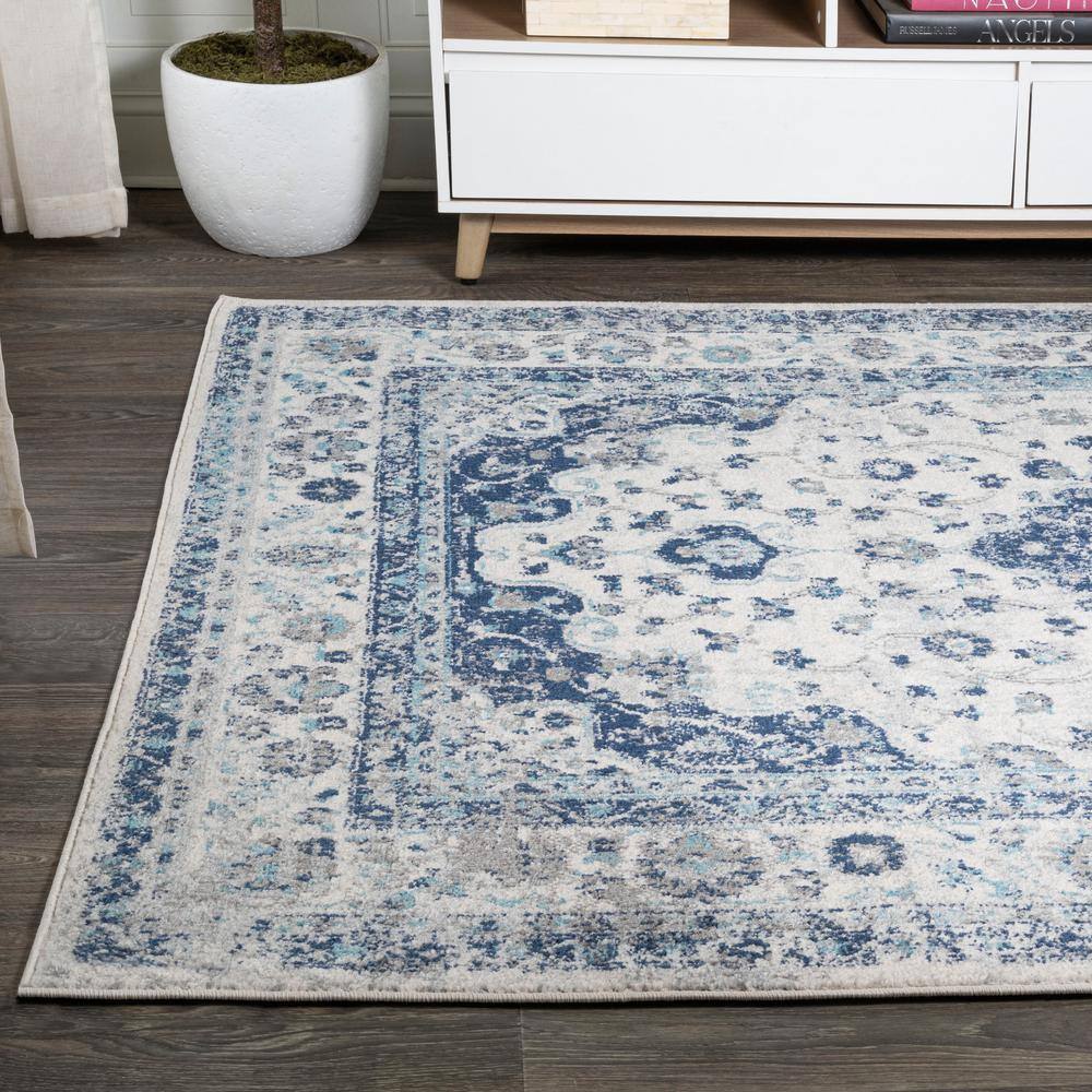 French Country Blues 8' x 10' Medallion Synthetic Area Rug