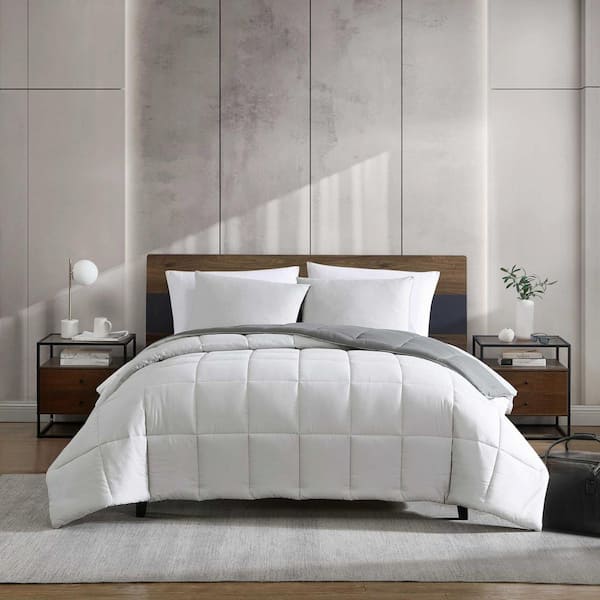 KENNETH COLE NEW YORK KCNY Solution Solid Grey 3-Piece Microfiber Full/Queen Reversible Hypoallergenic Comforter Sham Set