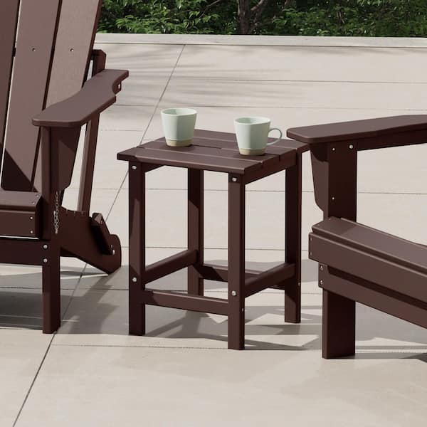 Mason 18 in. Dark Brown Poly Plastic Fade Resistant Outdoor Patio Square Adirondack Side Table