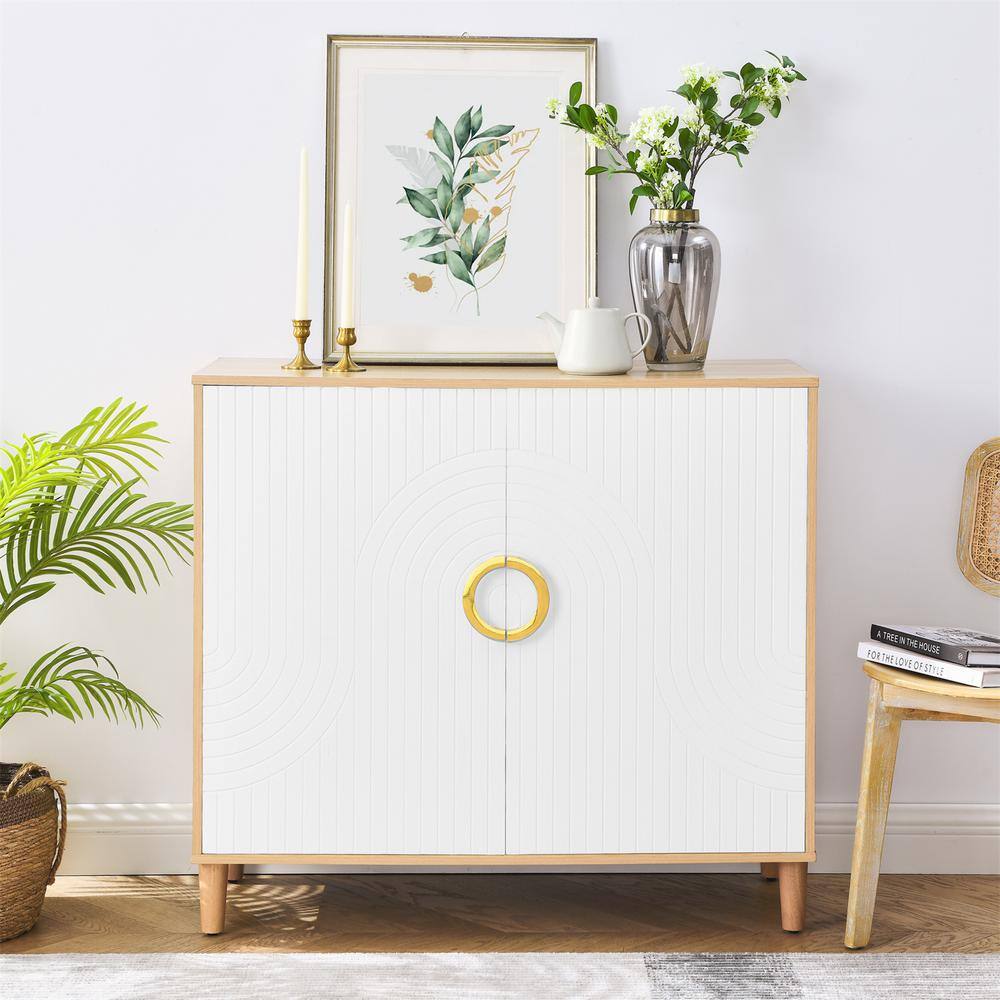 Natural Oak 35.5 in. H Storage Accent Cabinet with Shelves