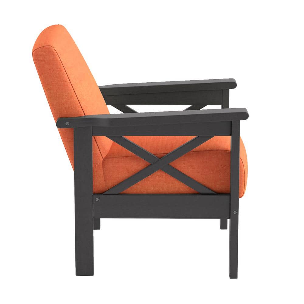 Savion Orange Textured Upholstery Solid Wood Frame Accent Chair