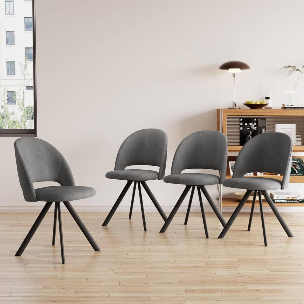 Gray Fabric Upholstered Modern Style Dining Chair with Carbon Steel Legs (Set of 4) -  GOJANE, PP036923LWYEAA