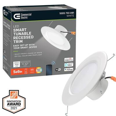 5 in./6 in. Smart Hubspace Color Selectable CCT Integrated LED Recessed Light Trim Works with Amazon Alexa and Google
