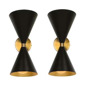 Luke 6.3 in. W 2-Light Contemporary Cone Black Wall Sconce (Set of 2)