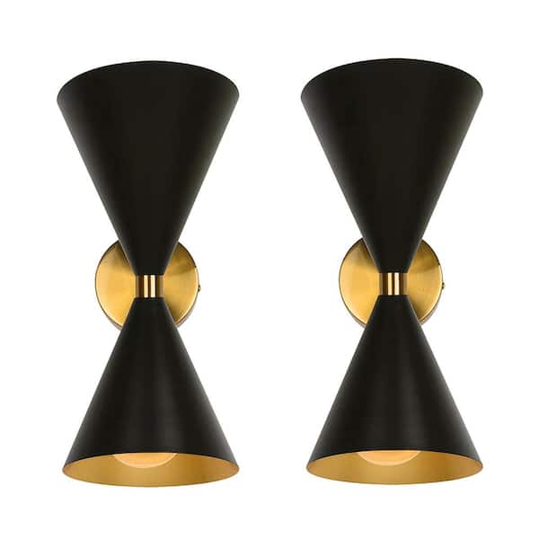 Rennnsan Luke 6.3 in. W 2-Light Contemporary Cone Black Wall Sconce (Set of 2)