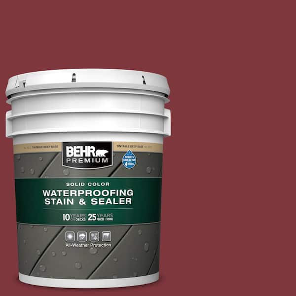 BEHR PREMIUM 5 gal. #SC-112 Barn Red Solid Color Waterproofing Exterior Wood Stain and Sealer