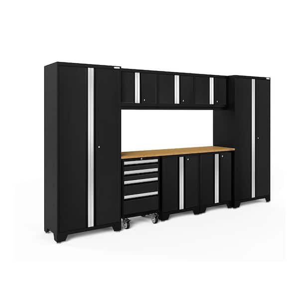 NewAge Products Bold Series 132 in. W x 76.75 in. H x 18 in. D 24-Gauge Steel Garage Cabinet Set in Black (9-Piece)