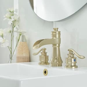 8 in. Waterfall Widespread 2-Handle Bathroom Faucet With Pop-up Drain Assembly in Spot Resist Brushed Gold