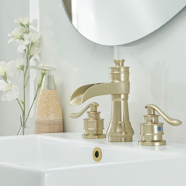 8 in. Widespread Double Handle Bathroom Faucet with Drain Kit Included in Brushed Gold